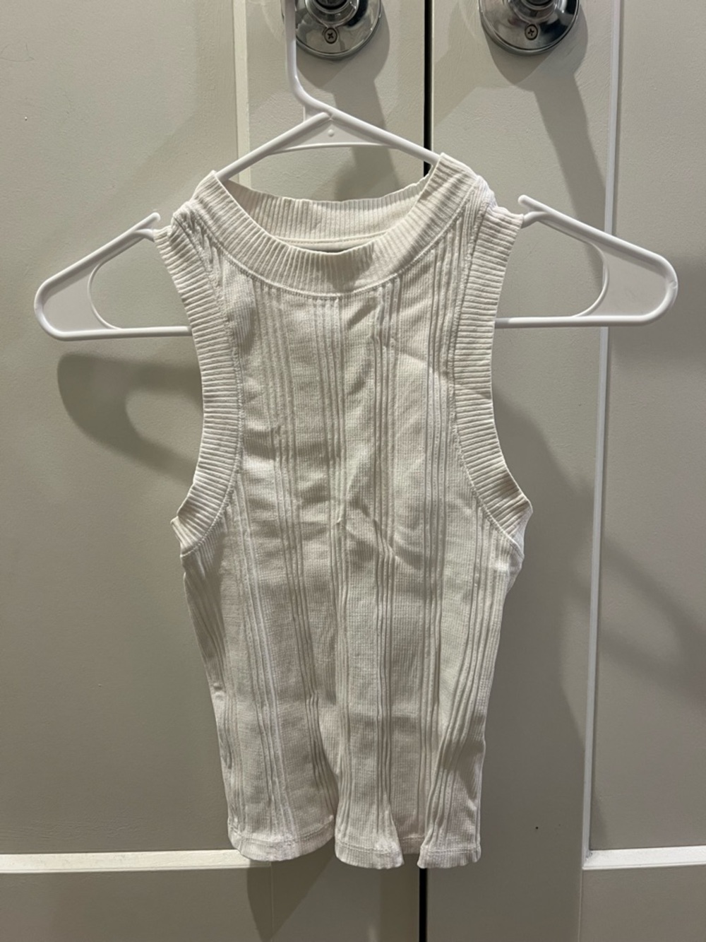 Zara White Ribbed High-Neck Tank Top